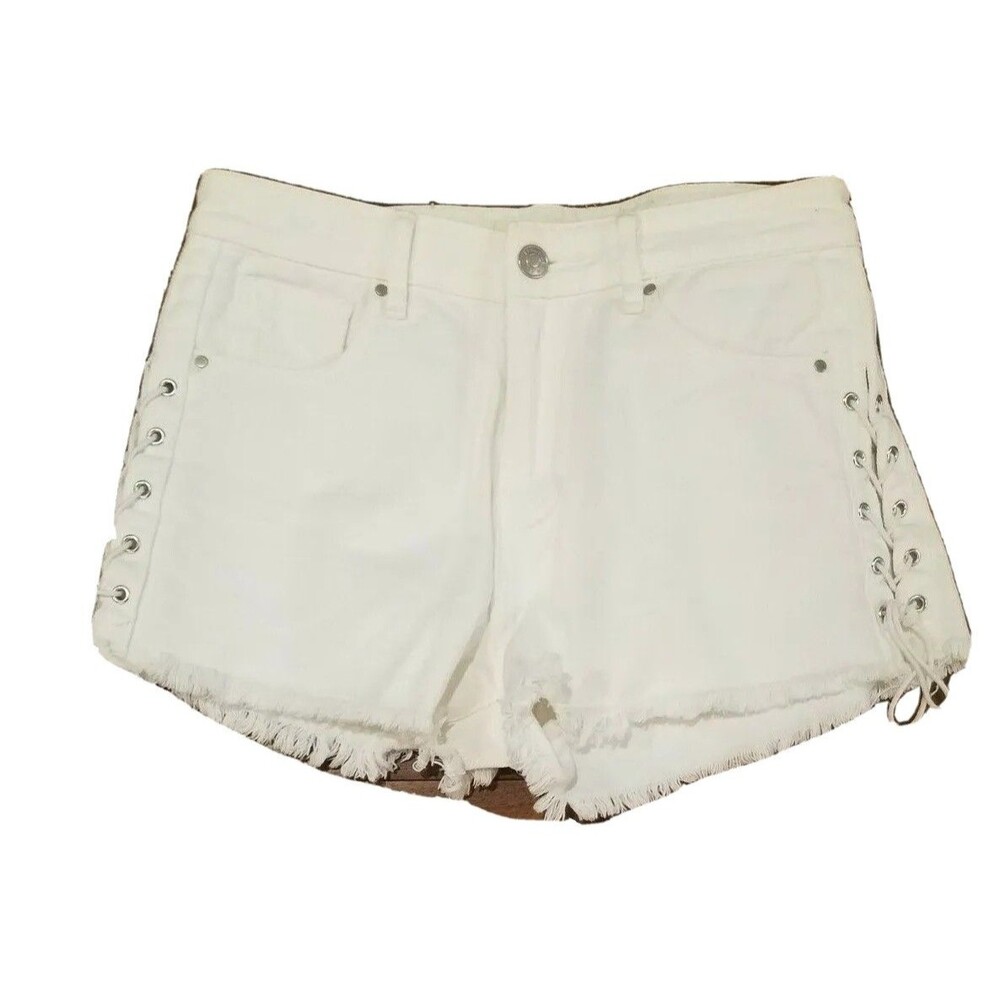 Pacsun Shorts Women’s Size 25 High Rise White Cut offs Tie on Sides 100% Cotton